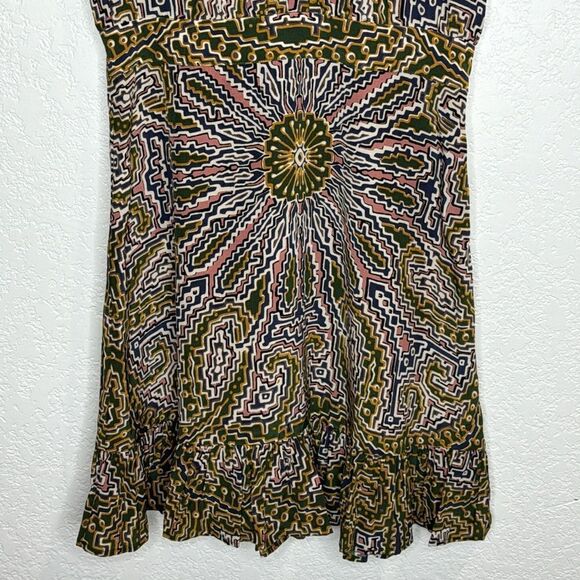 NWT Figue Cleo Silk Ruffle Neck Belted Dress in Medallion Multi Spruce XS - Picture 5 of 15